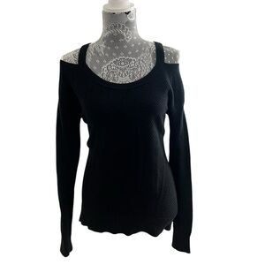 Michael Kors Black Cold Shoulder Textured Knit Sweater Size Small